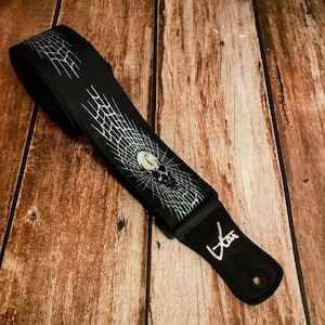 Spider Web Skull Webbing Guitar Strap (Skull Strap Collection) - Vtar Handmade Vegan Acoustic / Electric / Bass Guitar Straps
