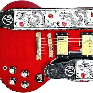 The Jimmy Dragon Suit in White - Vtar Handmade Vegan Acoustic/Electric/Bass Guitar Straps