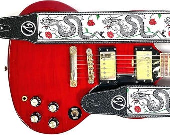 The Jimmy Dragon Suit in White - Vtar Handmade Vegan Acoustic/Electric/Bass Guitar Straps
