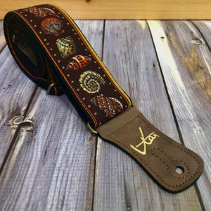 The Brown Sea Shell Strap - Brown Vegan  - Vtar Handmade Vegan Acoustic/Electric/Bass Guitar Straps