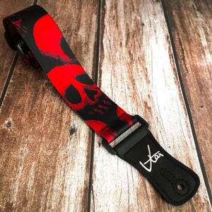Red Skull Webbing Guitar Strap (Skull Strap Collection) - Vtar Handmade Vegan Acoustic / Electric / Bass Guitar Straps