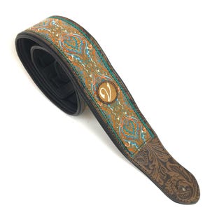 Retro Luxury Vegan Vtar Jacquard Guitar Bass Strap - Ocean Jewel - Vtar Handmade Vegan Acoustic / Electric / Bass Guitar Straps