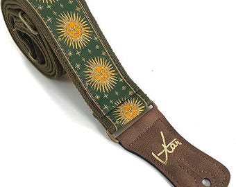 The Green Sun King Guitar Strap - Vtar Handmade Vegan Acoustic/Electric/Bass Guitar Straps