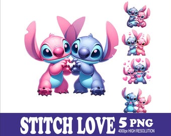 Stitch And Angel Love Design Watercolor Sublimation Design Set: High-Resolution PNG Files (Digital  Download)