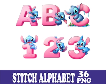 Baby Stitch Alphabet PNG: 36 High-Resolution Designs (Digital Download)