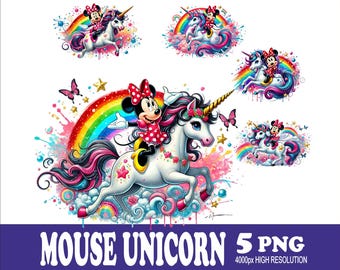 Minnie Unicorn Design Watercolor PNG: Sublimation Design (5 Files)