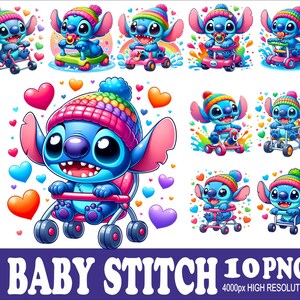 10 PNG Stitch Baby Design WaterColor Tshirt Mug Tumpler Sublimation Png Design High Resolution Png
