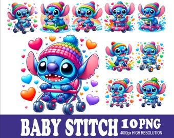 Stitch Baby Design Watercolor 10PNG Designs: Sublimationsdruckset