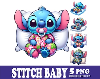 Stitch Baby Watercolor PNG: Sublimation Design Set (5 Files)