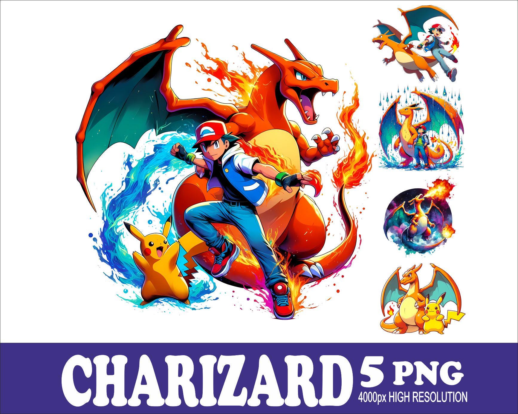 Charizard Watercolor Design: Sublimation PNG Set (digital Download) - Etsy