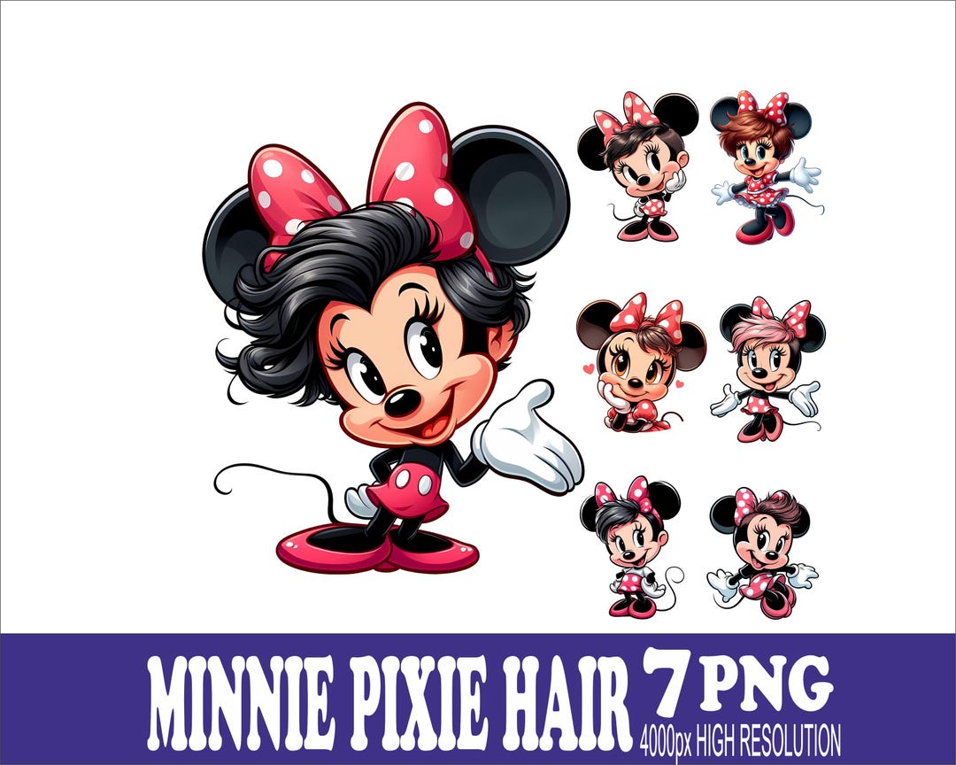 Minnie Mouse Pixie Hair Design Watercolor PNG Design: Sublimation Art ...