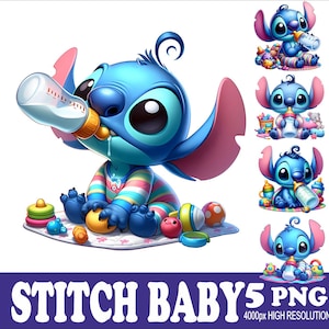 5 PNG Stitch Baby Design WaterColor Tshirt Mug Tumpler Sublimation Png Design High Resolution Png