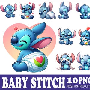 10 PNG Stitch Baby Design WaterColor Tshirt Mug Tumpler Sublimation Png Design High Resolution Png