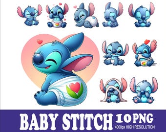Stitch Baby Design Watercolor 10PNG Designs: Sublimationsdruckset