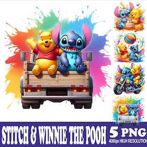 Stitch & Winnie the Pooh PNG: Sublimation Design (5 Files)