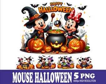 Mickey And Minnie Mouse Halloween Design Watercolor PNG: Sublimation Design (5 Files)