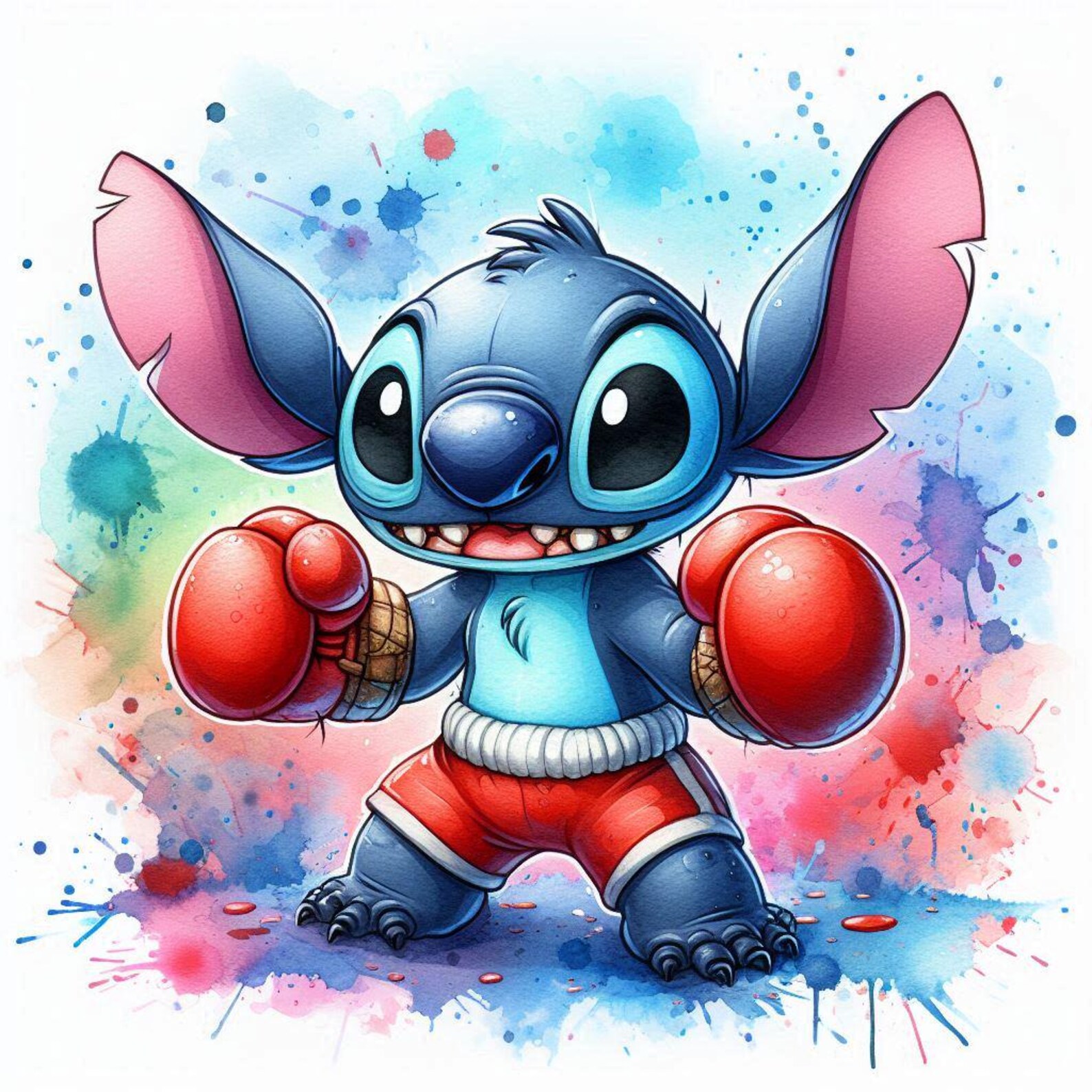Stitch Boxing Design PNG Set: Watercolor Sublimation Graphics (5 Files ...