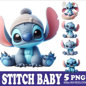 5 PNG Stitch Baby Design WaterColor Tshirt Mug Tumpler Sublimation Png Design High Resolution Png