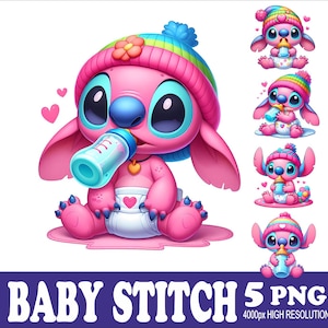 Baby Stitch Watercolor PNG: Sublimation Design Set (5 Files)