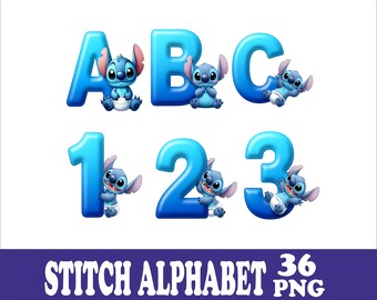 Baby Stitch Alphabet 36PNG: 36 File Set for Sublimation (Digital Download)