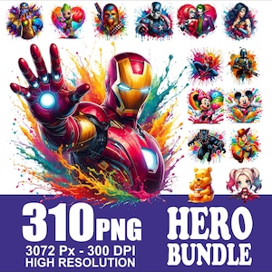 Superhero Cartoon PNG Bundle: High-Resolution Sublimation Designs (310  Files)
