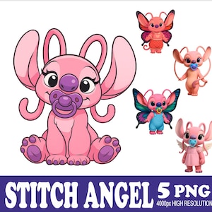 Stitch Angel Baby Watercolor PNG: Sublimation Design (5 PNG Files)