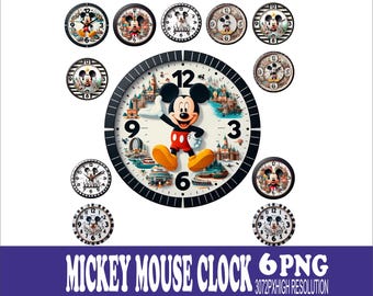 Mickey Mouse Clock Design PNG: Sublimation Designs (6 Files)
