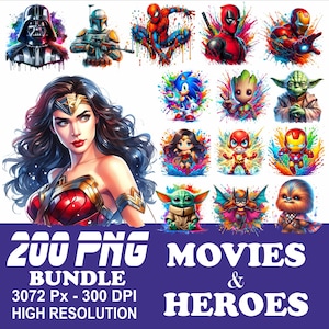 Movie Heroes PNG Bundle: Sublimation Designs (200 Files)