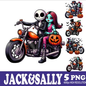 Jack and Sally Sublimation Design: Motorcycle PNG Set (5 Files)