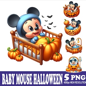 Baby Mouse Halloween PNG: Watercolor Sublimation Designs (5 Files)