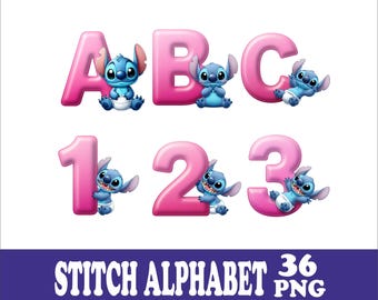 Baby Stitch Alphabet 36PNG: 36 File Set for Sublimation (Digital Download)