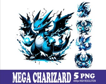 Charizard Watercolor Design: Sublimation PNG Set (5 Files)