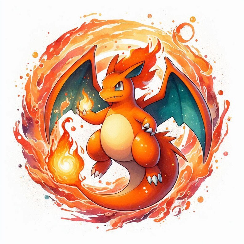 Mega Charizard Watercolor PNG: Sublimation Design Set (5 Files) - Etsy