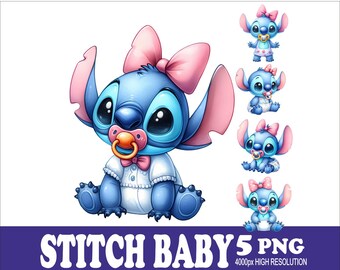 Stitch Baby Design Watercolor PNG: Sublimation Design Set (5 Files)