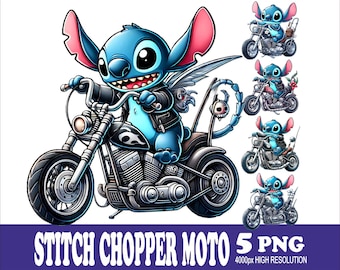 Stitch Motorcycle Design 5PNG: Watercolor Sublimation Design (5 PNG  Files)