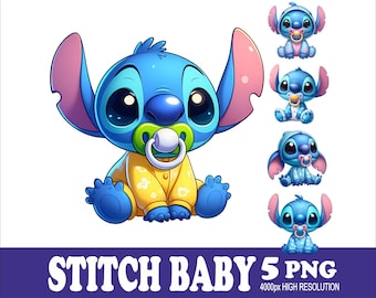 Stitch Baby Watercolor 5PNG: Sublimation Design Set (5 Files)