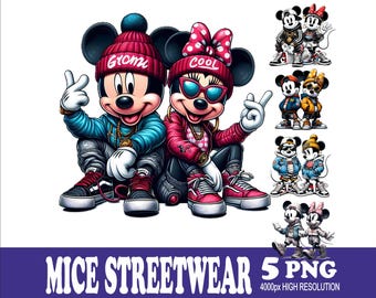 Design streetwear souris : PNG sublimation aquarelle (5 fichiers)