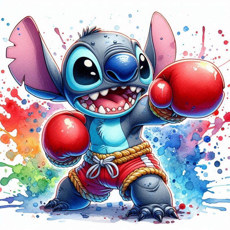 Stitch Boxing Design PNG Set: Watercolor Sublimation Graphics (5 Files ...