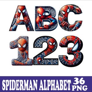 Superhero Spider Alphabet PNG: High-Resolution Font (36 Files)