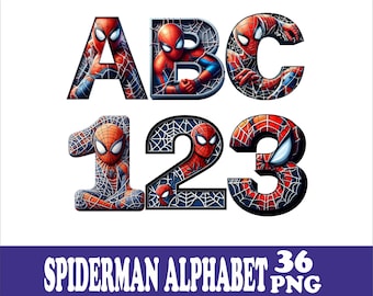 Alfabeto ragno supereroe PNG: font ad alta risoluzione (36 file)
