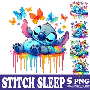 Stitch Sleep Watercolor PNG: Sublimation Design Set (5 Files)