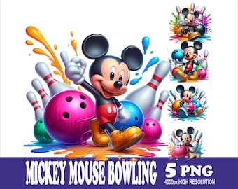 Mickey Mouse Bowling Watercolor PNG: Sublimation Design (5 PNG)