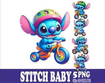 Stitch Baby Watercolor PNG: Sublimation Design Set (5 Files)