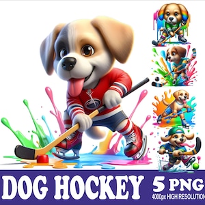 5 PNG Dog Hockey Design WaterColor Tshirt Mug Tumpler Sublimation Png Design High Resolution Png