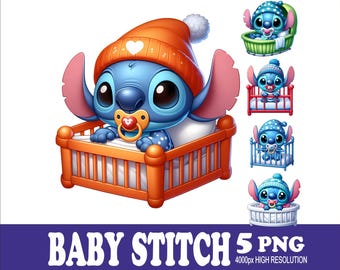 Baby Stitch Design Watercolor PNG: Sublimation Design Set (5 Files)