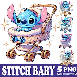 5 PNG Stitch Baby Design WaterColor Tshirt Mug Tumpler Sublimation Png Design High Resolution Png