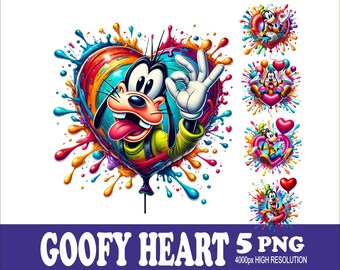 Goofy Heart Watercolor PNG: Sublimation Design (5 PNG Files)