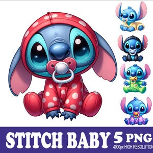 5 PNG Stitch Baby Design WaterColor Tshirt Mug Tumpler Sublimation Png Design High Resolution Png