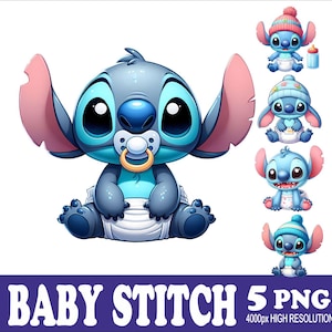 5 PNG Stitch Baby Design WaterColor Tshirt Mug Tumpler Sublimation Png Design High Resolution Png