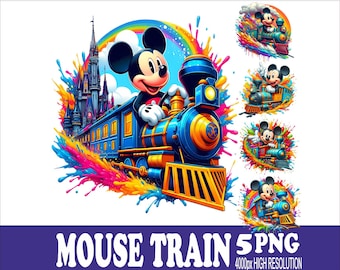 Mouse Train Watercolor PNG Clipart Set (5 Files).
